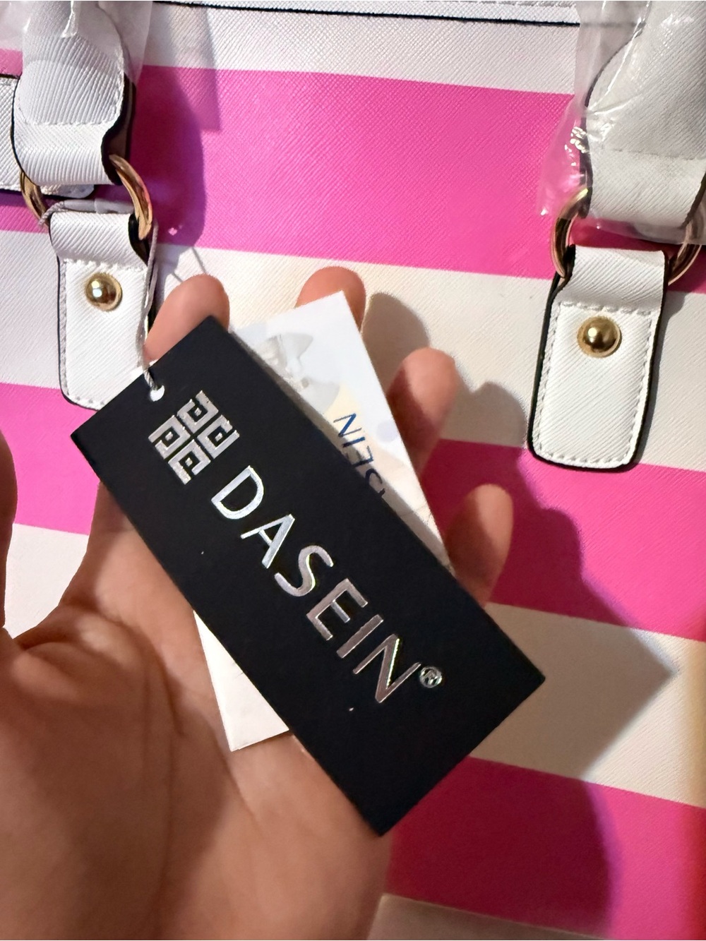 Pink & White Striped Satchel with Pink Wallet by - Picture 7 of 12